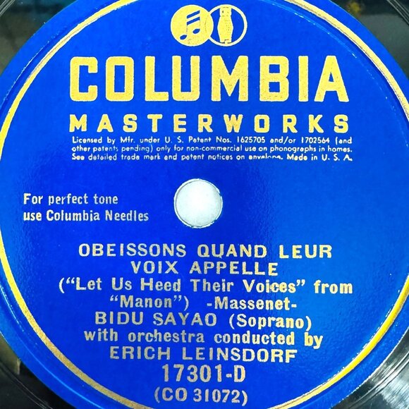 Bidu Sayao Obeissons Quand Leur Voix Appelle 10in Shellac 78RPM Columbia 17301-D - Picture 2 of 4